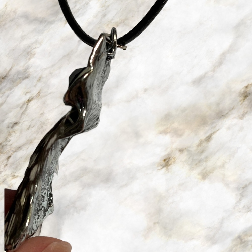 Hand Crafted Necklace Owl Feather Brown Pendant Adjustable Faux Leather - Picture 6 of 9